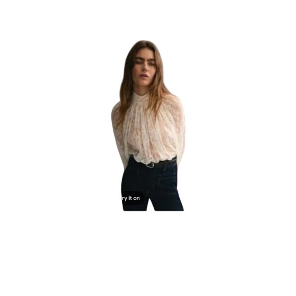 H&M Elegant Romanctic Cream oversized Lace blouse balloon sleeve Women SZ M